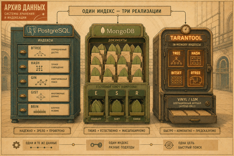 Индексы в разных БД: PostgreSQL, MongoDB, Tarantool