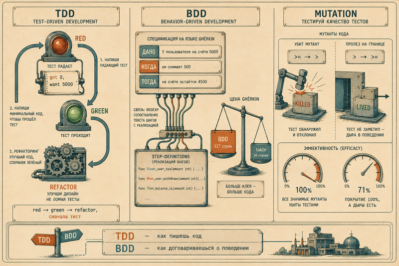 TDD и BDD на практике: red-green-refactor, outside-in и цена Gherkin