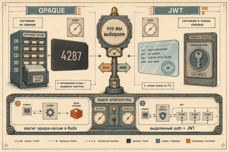 Модели сессий: opaque vs JWT, один сервис против многих