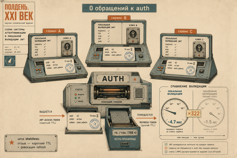 Сложный путь: выделенный auth, JWT и refresh в Redis