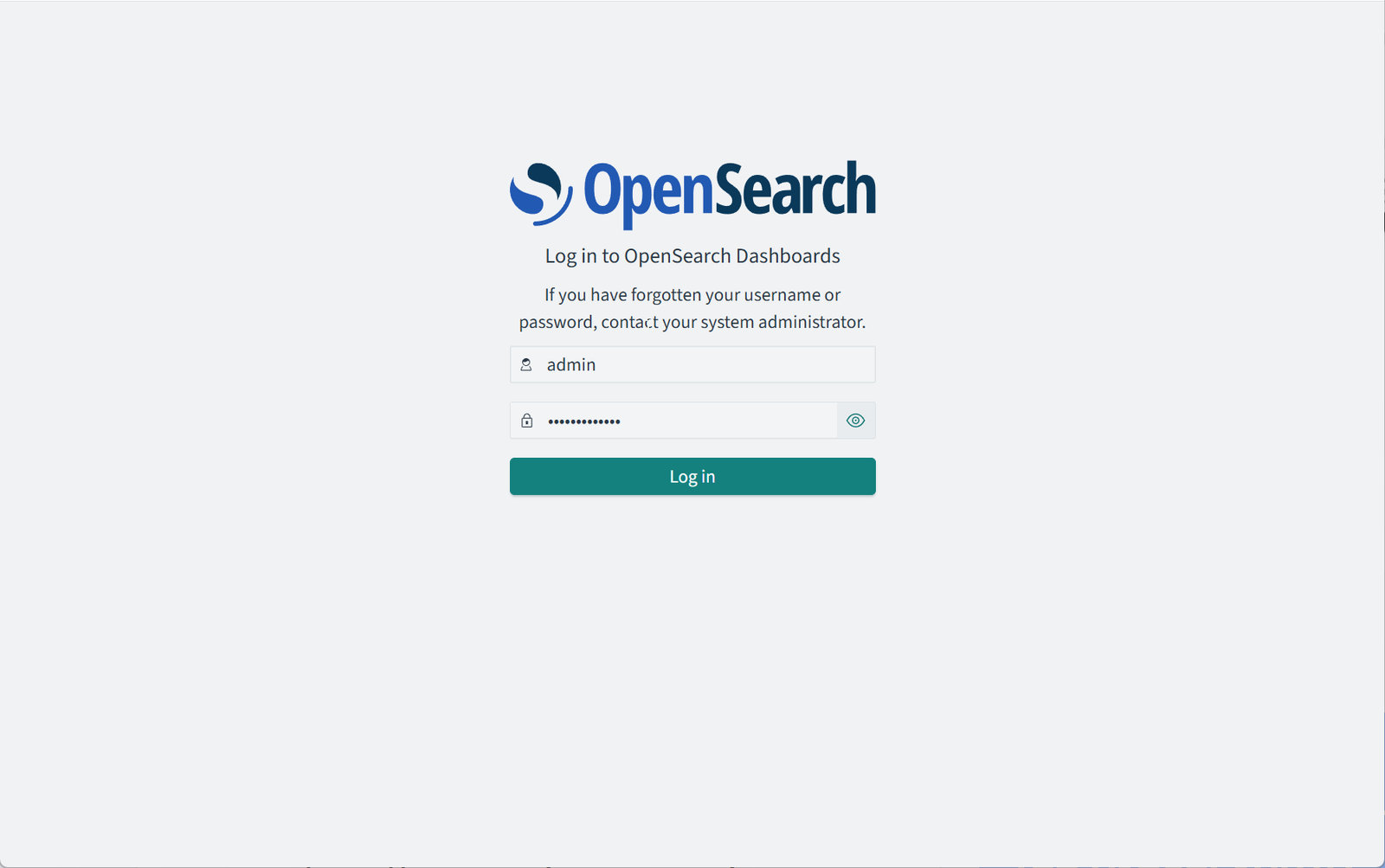 Экран входа OpenSearch Dashboards